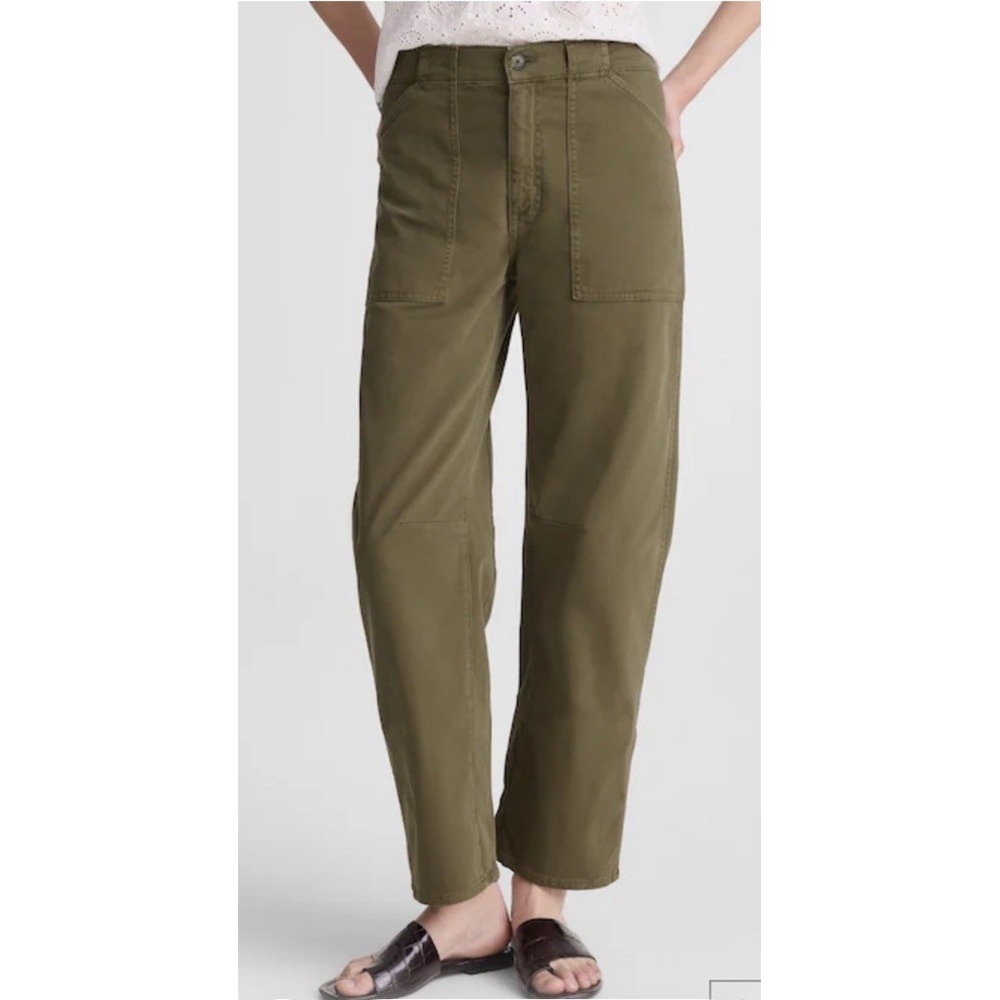 Madewell Darted Barrel-Leg Utility Pant Green Women's Size 31 Waist Measures 34"